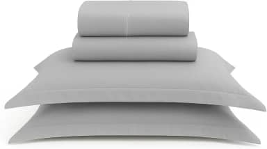 Jogo de Lençol 4 Peças Percal 100% Algodão Premium, Branco, Com Fronhas de Aba, Qualidade Hoteleira (Cinza, Queen)