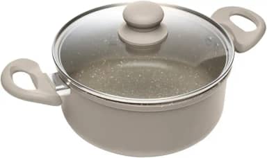 LYOR - Caçarola de Indução com Tampa de Vidro - 20cm em Alumínio com Revestimento Cerâmico - Cor Taupe