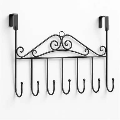 Cabideiro de Porta 7 Ganchos Multiuso Metal Preto 42x23cm Sem Furo para Quarto Cozinha Banheiro