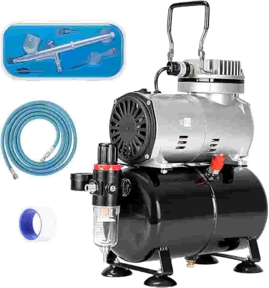VIVOHOME Kit de compressor de aerógrafo, sistema profissional de pintura de aerografia com compressor de ar de 1/5 HP e 1 kit de aerografia para tatuagem, maquiagem, sapatos, decoração de bolo