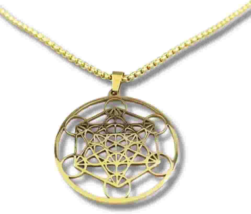 Talismã 'Cubo de Metatron' Unissex – Aço Inoxidável, Pingente 35mm, Corrente 50cm, Proteção Espiritual, Energia Positiva e Harmonia – Acompanha Bolsa de Veludo