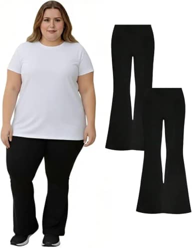 Kit 2 Calça Legging Flare Bailarina Feminina Plus Size Preta