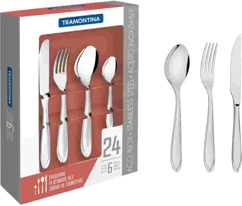 Faqueiro Tramontina Laguna em Aço Inox com Facas para Churrasco Acabamento em Brilho 24 Peças