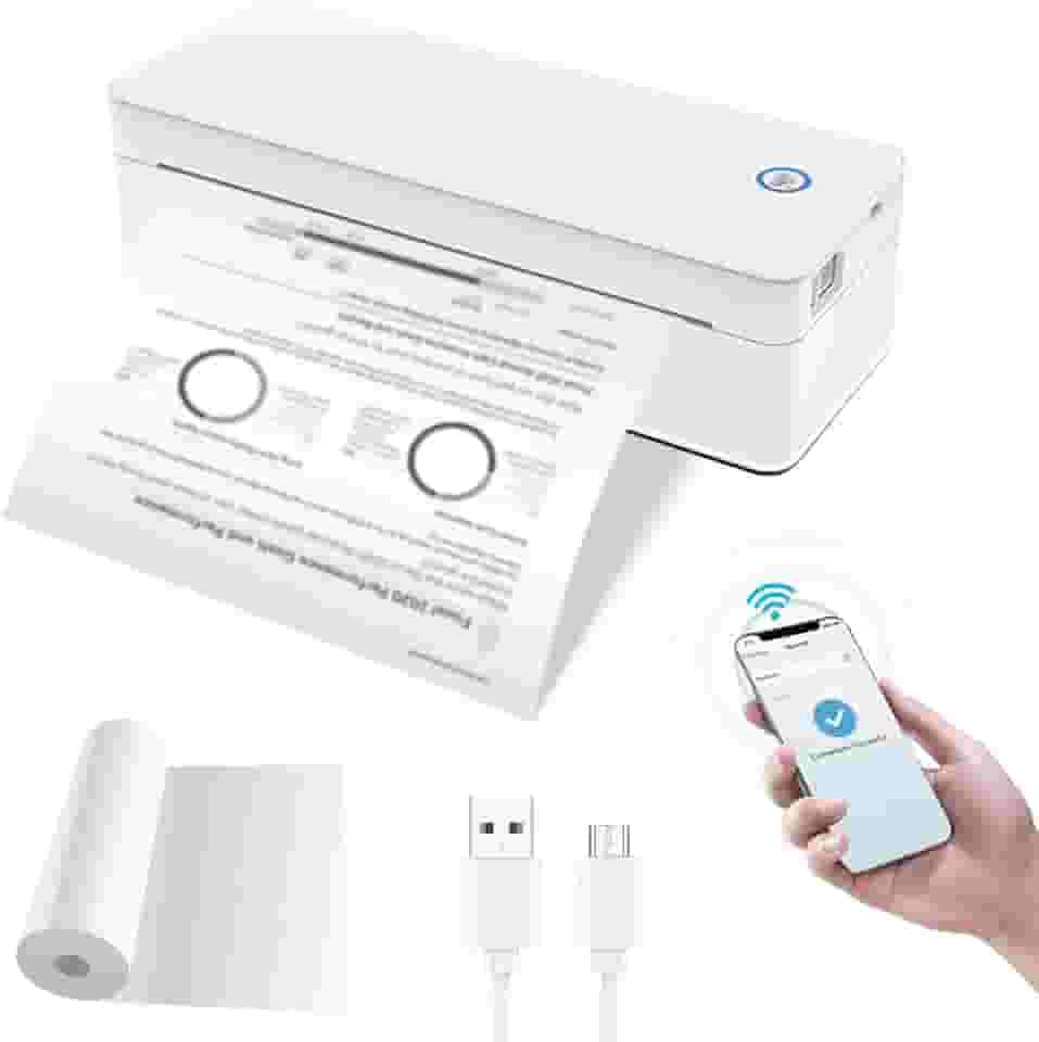 Impressora térmica portátil, impressora móvel A4/A5com 1 rolo (50 folhas) de papel térmico Impressoras portáteis para viagem Impressora térmica sem fio Impressora sem tinta para telefones Computador