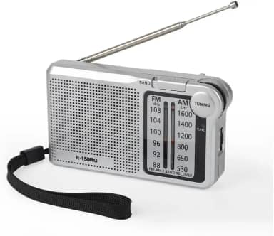 Rádio Portátil AM/FM, 2 Bandas, Recarregável USB Tipo-C, Entrada para Fone de Ouvido