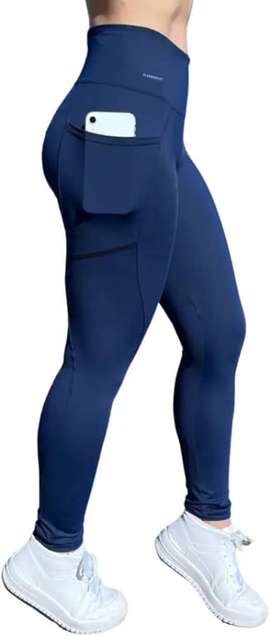 Element Fit Calça Legging Suplex Poliamida Com Bolso Lateral Azul Feminino Adulto Justo Skinny Cintura Alta Correr