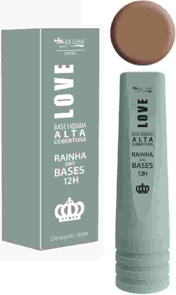 Base Líquida Max Love Alta Cobertura - Efeito Matte, Longa Duração 12 Horas, Cor 608 - Rainha Das Bases