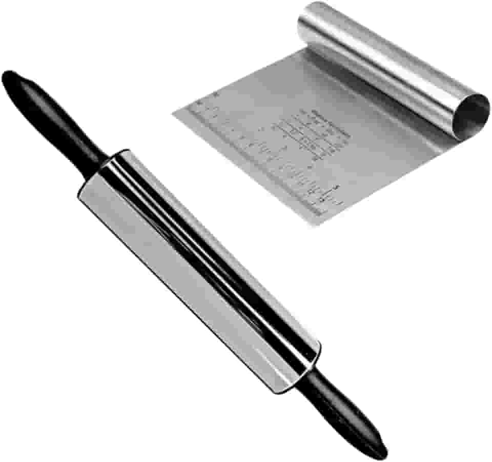 Kit Confeitaria Rolo para Massa e Espátula Cortadora em Aço Inox 2 Peças