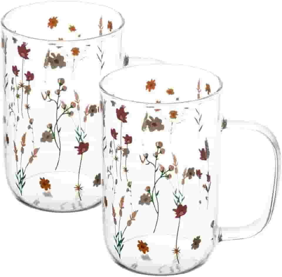 WOLFF - Conjunto 2 Canecas de Vidro Borossilicato Resistente a Calor Bouquet 280ml