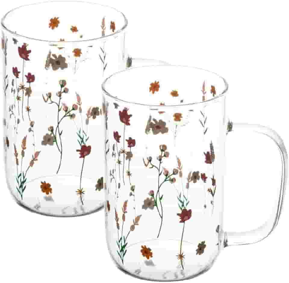 WOLFF - Conjunto 2 Canecas de Vidro Borossilicato Resistente a Calor Bouquet 280ml