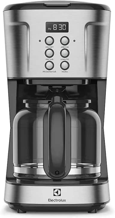 Cafeteira Elétrica Electrolux inox filtro permanente removivel capacidade 1,5L 38 xicaras função timer painel digital desligamento automatico ECM30 127v, cor aço escovado
