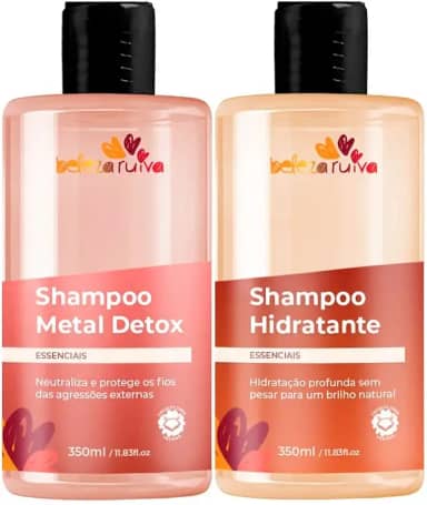 Beleza Ruiva – Kit Shampoo Essenciais | Hidratação, Detox e Proteção da Cor | Shampoo Hidratante e Metal Detox com Pantenol e Colágeno | Limpeza Suave e Brilho Duradouro