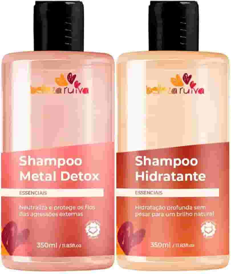 Beleza Ruiva – Kit Shampoo Essenciais | Hidratação, Detox e Proteção da Cor | Shampoo Hidratante e Metal Detox com Pantenol e Colágeno | Limpeza Suave e Brilho Duradouro