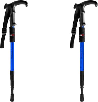 Kit 2 Bastão Bengala Cajado Retrátil Alumínio Caminhada Trekking Altura Regulável Azul