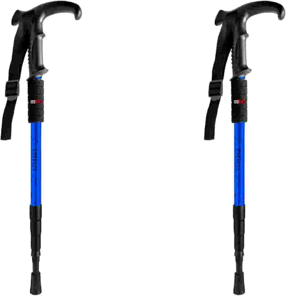 Kit 2 Bastão Bengala Cajado Retrátil Alumínio Caminhada Trekking Altura Regulável Azul