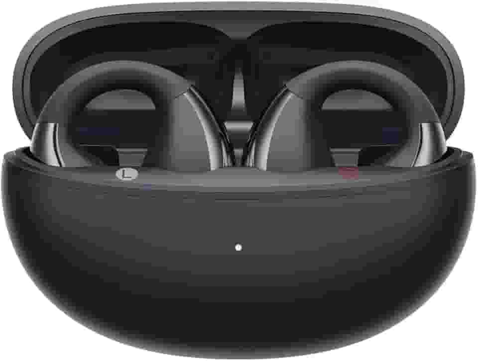 Fones de Ouvido Abertos QCY Crossky C30, Fones Bluetooth 5.4 com Clipe, Conforto Leve, Ajuste Estável, 25 Horas de Reprodução (Preto)