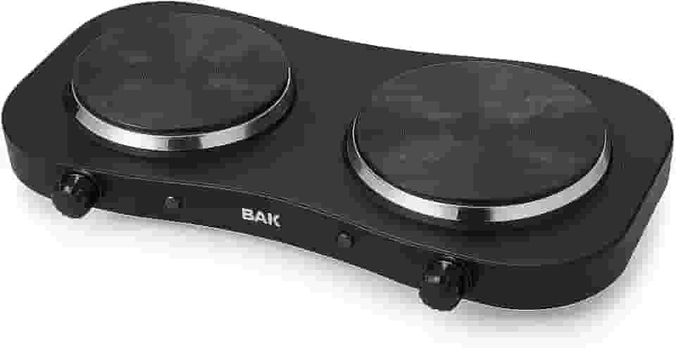 BAK Fogão Elétrico Portátil, 2 Bocas, 2500W, 5 Níveis de Temperatura, Mesa, Antiaderente, 110V, Preto