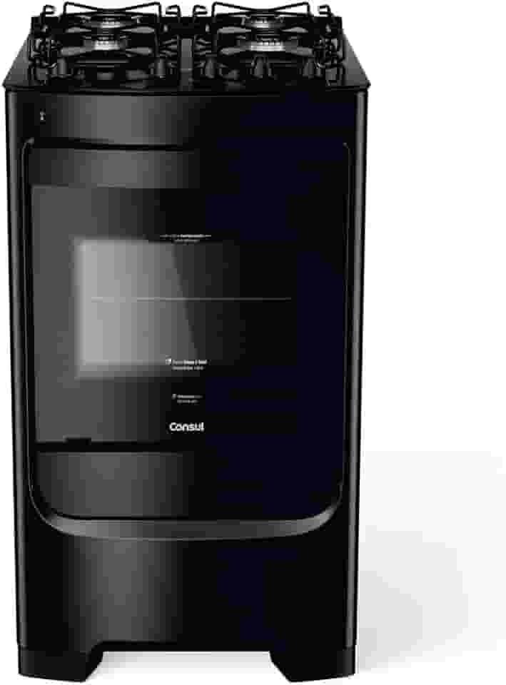 Fogão Consul 4 bocas preto com mesa de vidro e grades individuais super estáveis - CFO4VBE BIVOLT