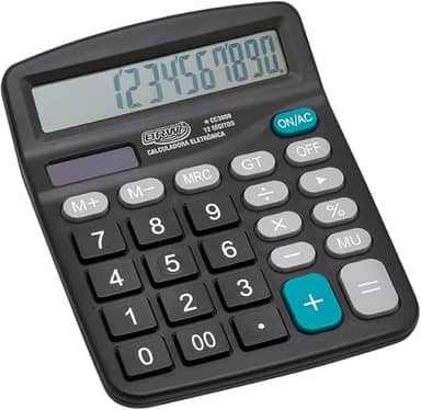 Calculadora Grande 12 Dígitos de Mesa Preta, BRW