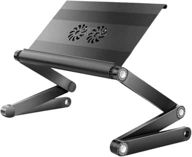 Mesa Notebook Ajustável com Ventilador Duplo, Suporte Portátil em Alumínio para Laptop e Notebook, Base Ergonômica com Articulação 360°, 42x26x46cm