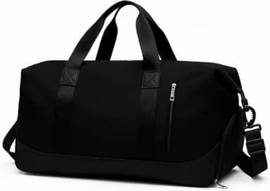 Bolsa Mala de Viagem Grande 47cm – Alça Transversal Removível, Compartimento para Tênis e Roupas Molhadas, 5 Bolsos com Zíper, Acoplável à Mala de Rodinha (Preta)