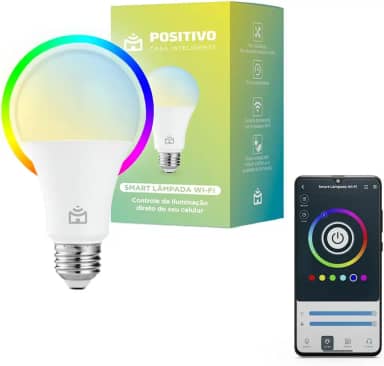 Smart Lâmpada Wi-Fi Positivo Casa Inteligente, Iluminação Branca (Quente e Fria) e RGB (Até 16 Milhões de Cores), 9W, 806 Lúmens, LED, Bivolt, Compatível com Alexa e Google Assistente