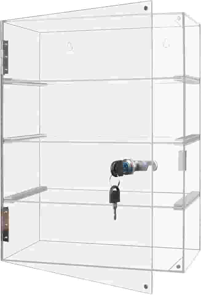 KIYTARBOO vitrine com trava, vitrine, vitrine de acrílico de 4 camadas com chave de bloqueio, vitrine de bancada removível e transparente com prateleiras para figuras colecionáveis de rock