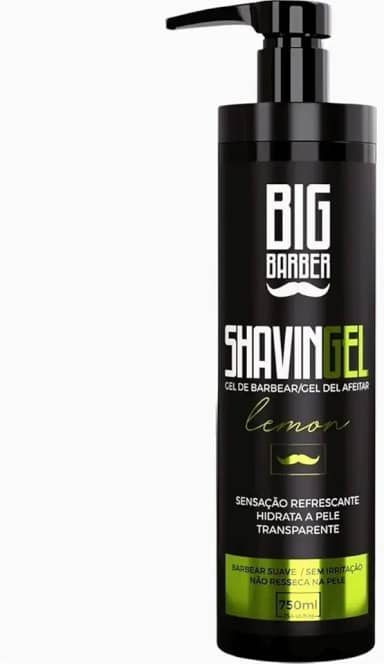 Gel de Barbear Big Barber 750ml Lemon - Shaving Gel Profissional para Desenho e Deslize Suave - Hidrata a Pele