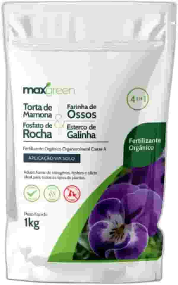 Adubo 4 Em 1 Maxgreen Fertilizante Orgânico 1kg Torta Mamona + Farinha Osso + Po Rocha + Esterco de Galinha