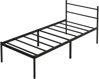 Cama de Solteiro Padrão (88x188) com Cabeceira de Ferro Integrada, Base Metálica Reforçada, Design Minimalista, 30cm de Espaço de Armazenamento, Suporte Silencioso, Cor Preto.