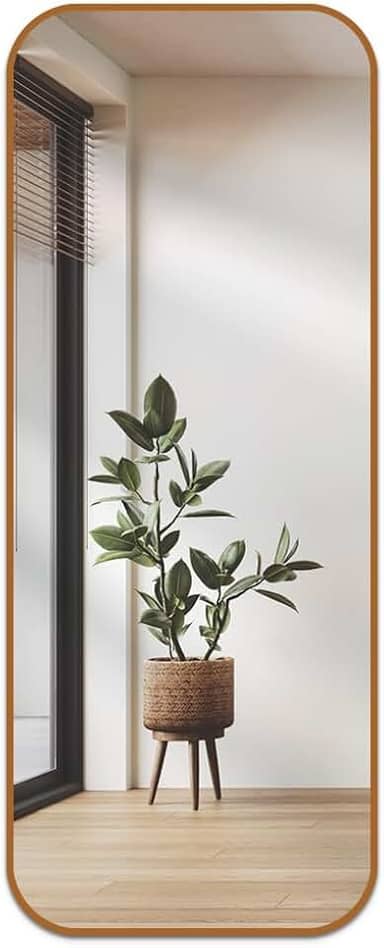 Espelho Retangular Super Grande 70x160 com Cantos Arredondados – Corpo Inteiro, Design Moderno e Elegância para Qualquer Ambiente (Caramelo)