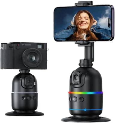 Suporte de Celular com Estabilizador Gimbal 360°, Rastreamento Facial Inteligente, Rotação Automática, Ideal para Lives e Vídeos, Cor Preta