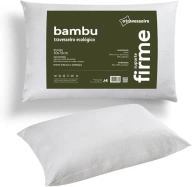 Travesseiro de Bambu 50x70cm 100% Fibra Siliconada antialérgico Toque Macio Lavável