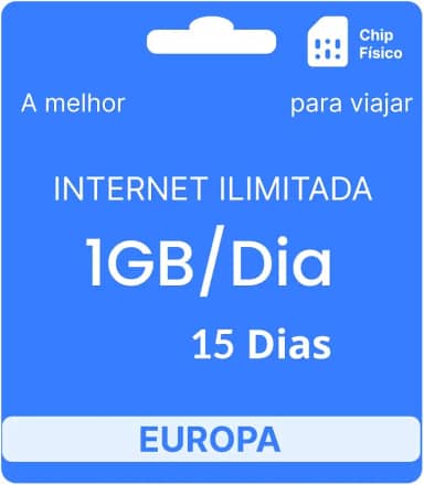 Chip Internacional Para Europa - Plano Dados Ilimitados 1GB/Dia - 15 Dias