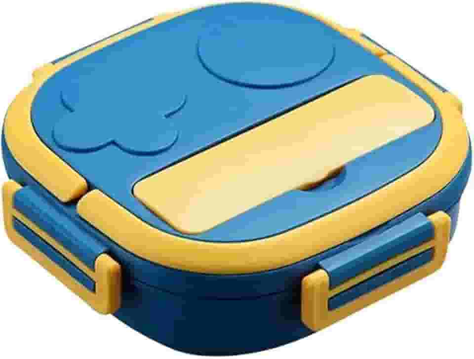 Lancheira Infantil Inox 550ml Com 3 Divisórias Portátil Escolar Passeio – Aço Inoxidável 304+PP, Antivazamento e Fácil de Limpar (AZUL)