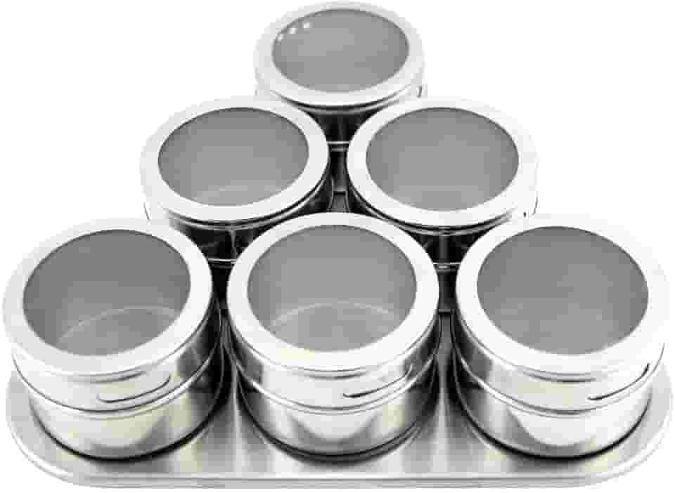 Porta Temperos Condimentos Inox Magnético 6 Potes Com Imã