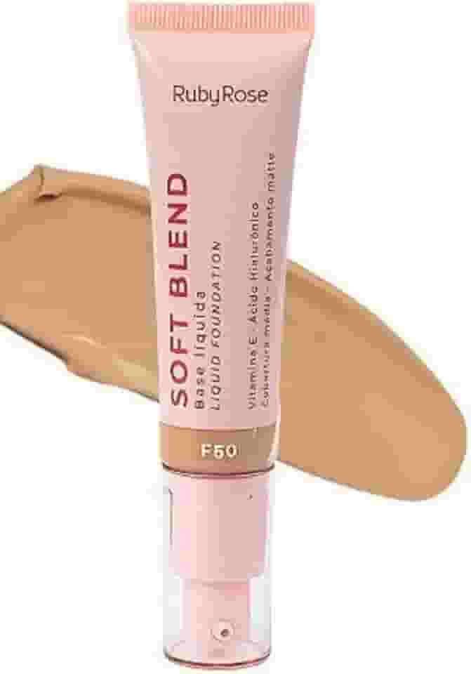 Base Líquida Soft Blend Ruby Rose Matte Média Cobertura Efeito Aveludado (F50, 30g)