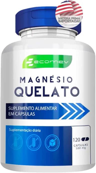 Magnesio Quelato 500mg 100% Puro Maxima Absorção 120 Cáps Ecomev 2 Meses