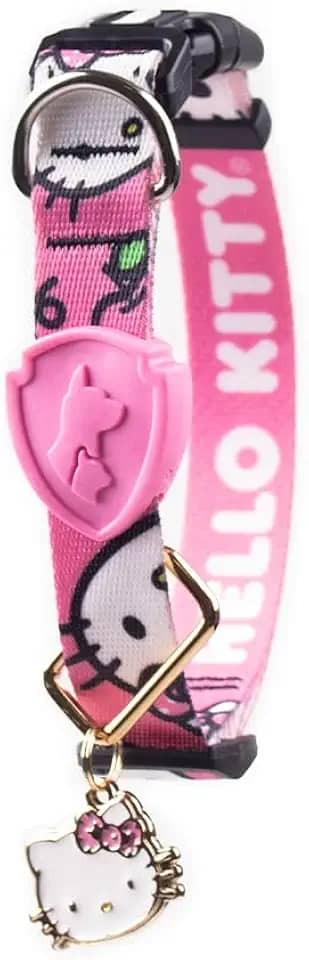 FreeFaro - Coleira Hello Kitty c/Tag ID - M | Ajustável, Poliéster Resistente, Fecho Seguro com 4 Pontos, Tecnologia inTransfer, Tag em Zamaq – Diversos Tamanhos