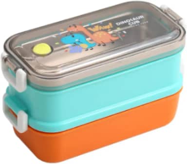 Marmita Térmica Lancheira com 2 Potes para Lanche Escolar 700 ml (Verde/Laranja)