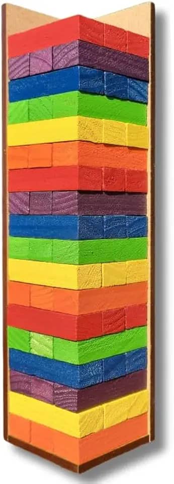 Caiu Perdeu Colorido em Madeira 54 Peças com Dado - Torre do Equilíbrio Maluca Tombou Perdeu