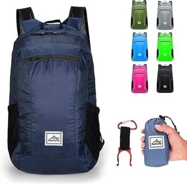 Mochila de caminhada, ultraleve de 20 L, impermeável, dobrável, esportiva, leve, impermeável, adequada para piquenique e acampamento ao ar livre, Azul marinho.