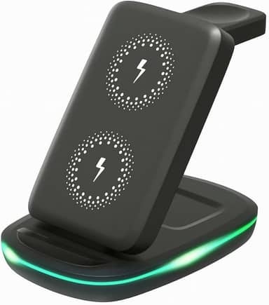 Carregador Sem Fio 3 em 1 Magnético 2025 Estação de Carregamento Portátil com Luz Noturna, Dobrável e Compatível com MagSafe iPhone 16/15/14/13/12 Apple Watch e AirPods