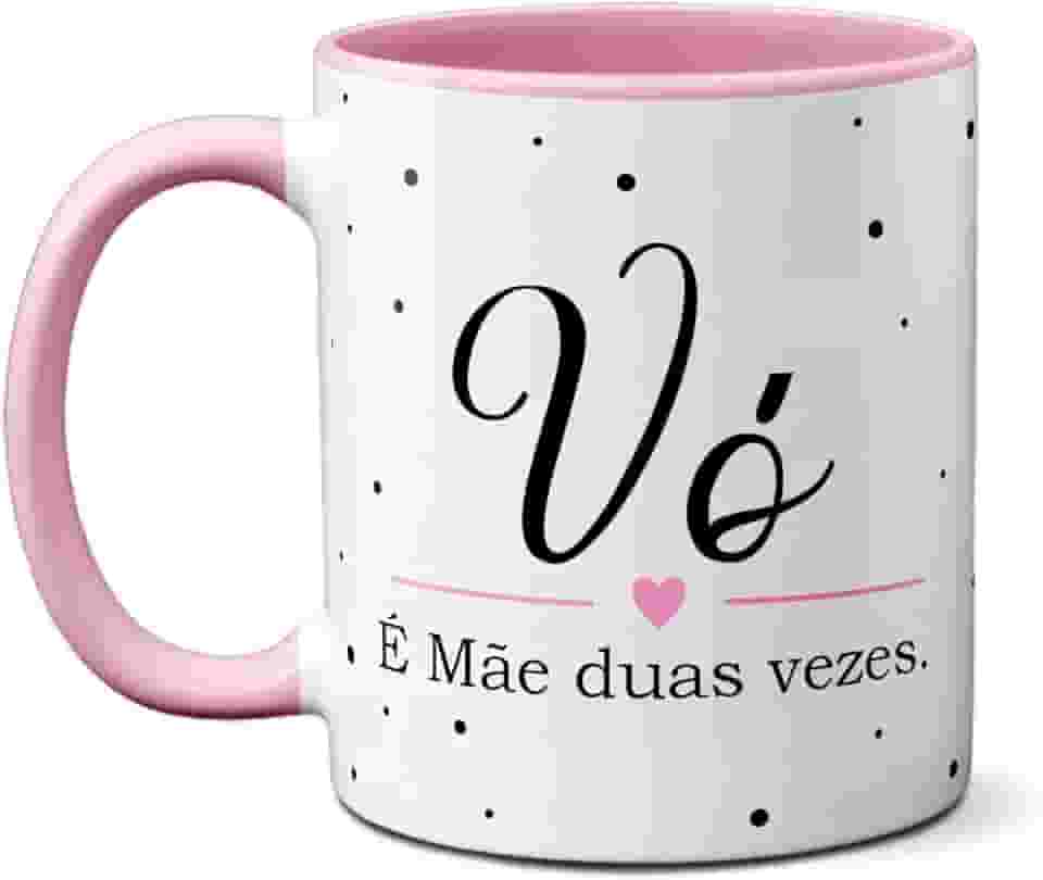 Caneca Dia Das Mães Vó é Mãe Duas Vezes Presente Minimalista (Rosa)
