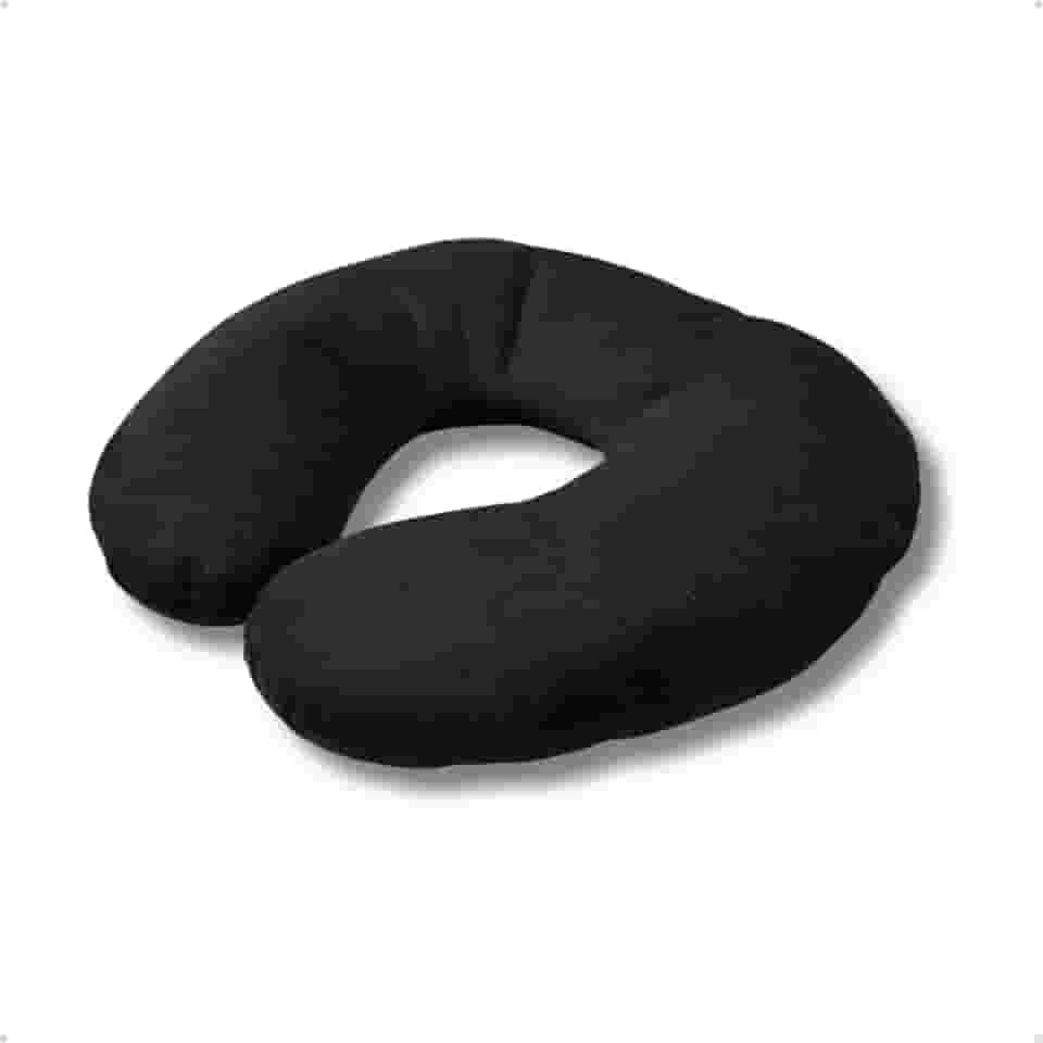 Travesseiro de Pescoço para Viagem Preto Suede Encosto Apoio Avião Descanço Formato U Macio Confortável Portátil