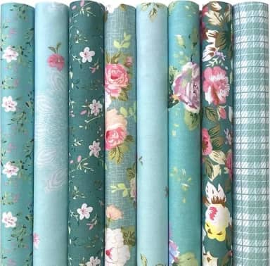 8 pacotes de tecido gordo 9,8" x 9,8" (25 cm x 25 cm) folhas quadradas de algodão pré-cortadas para colcha de costura de patchwork (verde floral)