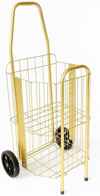 Carrinho De Feira Dobrável 2 Partes Reforçado 60kg Para Compras De Feira E Supermercado Dourado E Prata Compacto Ágil(Dourado)