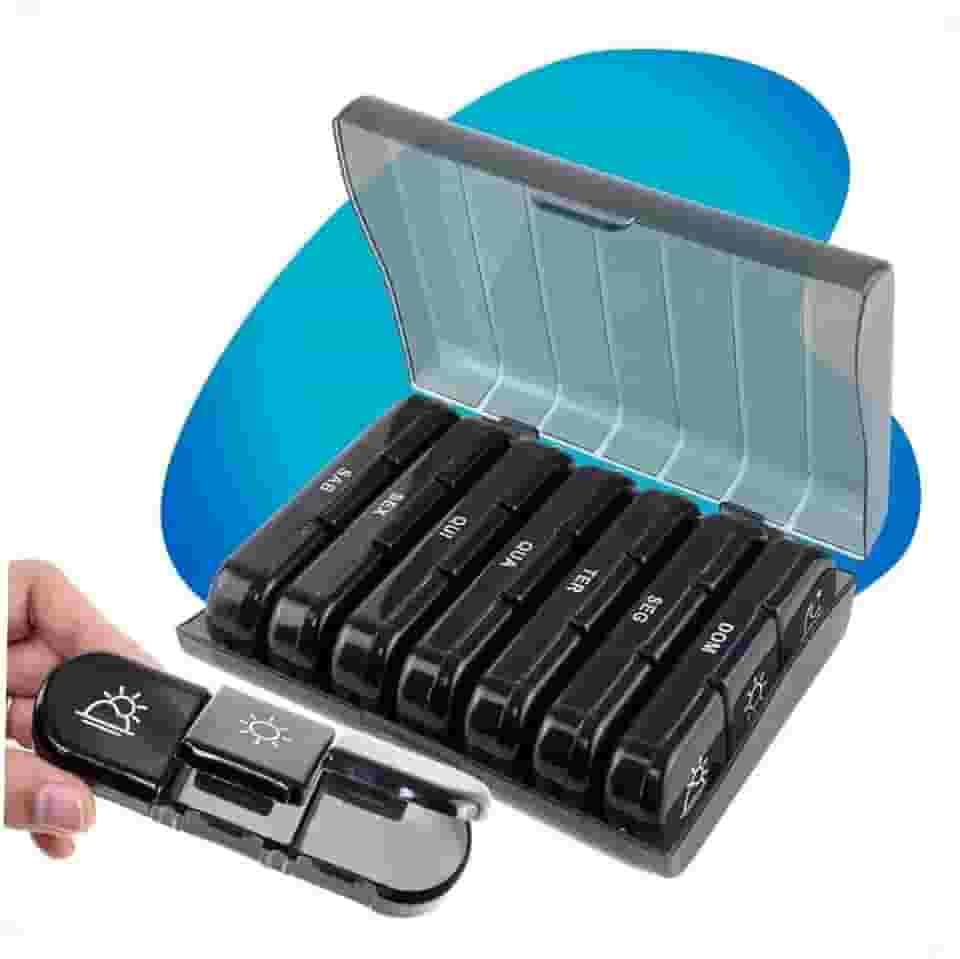 Porta Comprimidos Estojo Caixa Organizadora Porta Comprimido Caixa Porta Remédio Organizador Semanal de Comprimidos E Suplementos, PREMIUM (Preto)