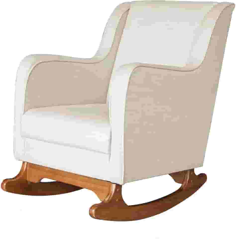 Poltrona Cadeira de Balanço e Puff-Linho Bege Rosilu