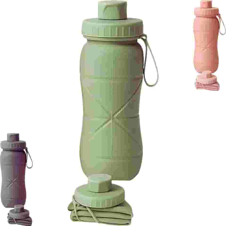 Garrafa de Água Dobrável em Silicone 600ml Retrátil | Squeeze Portátil Esporte Academia (Verde)